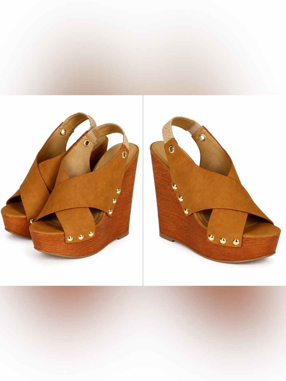 Charlotte Russe Cognac Studded Platform Wedge Sandals Size 7